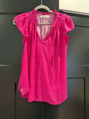 LOFT Pink Floral-Print Ruffle Sleeve Tank